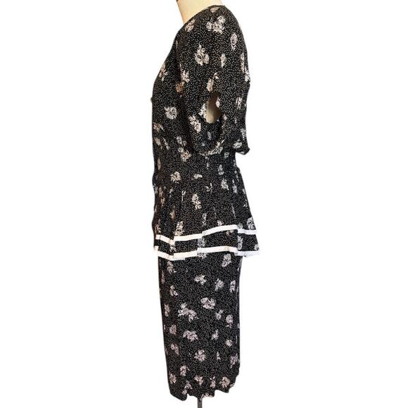 VTG Casual Corner Petite 2pc Skirt Set Dress Sz S Black White Floral Secretary - Picture 2 of 14